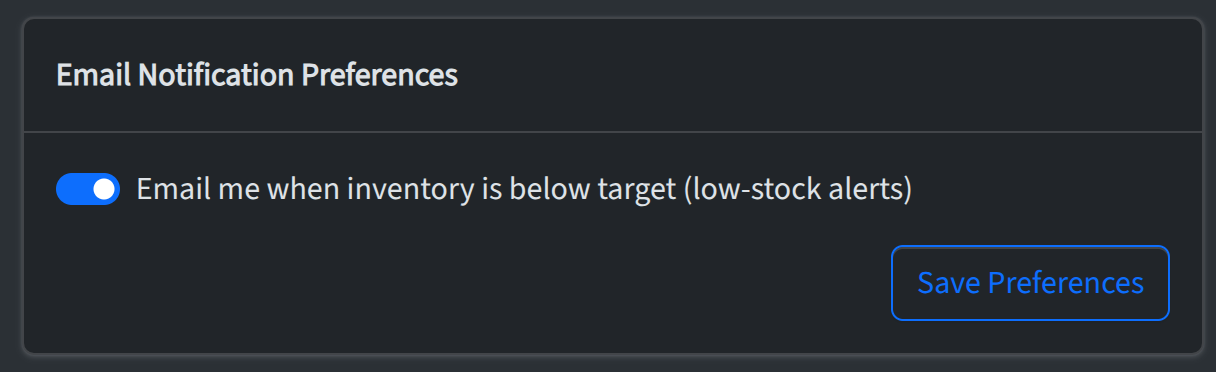 Profile page Email Notification Preferences section