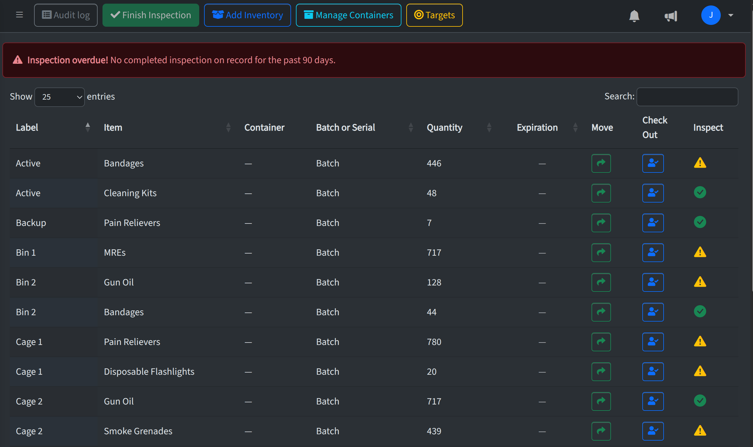 Inventory during an active inspection with Finish Inspection available