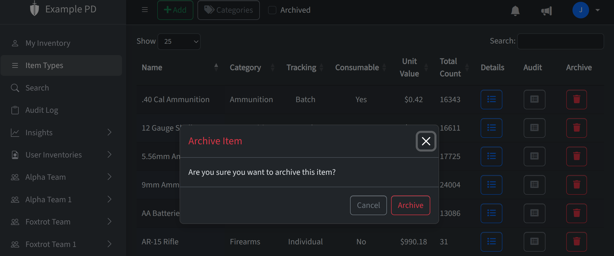 Archive / unarchive or actions for an item type