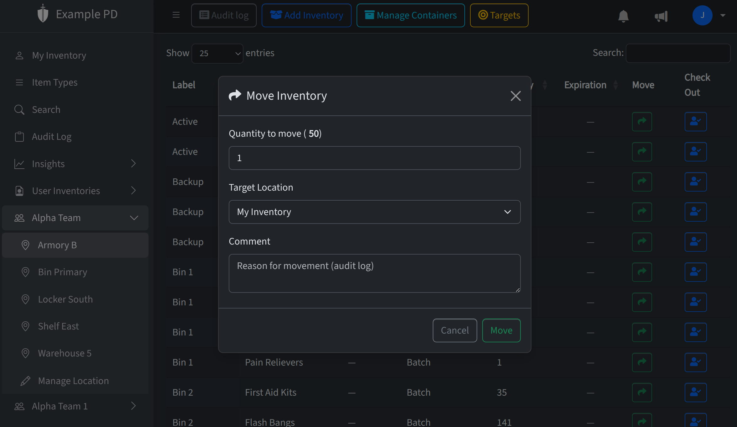 Move inventory form (amount, destination location)